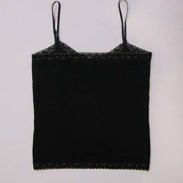 black cotton camisole with gold lace edging back