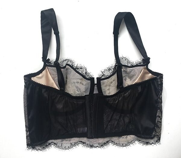 Black lace longline bra back