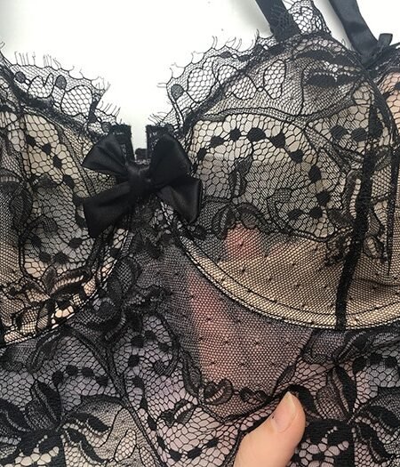 Black lace longline bra details