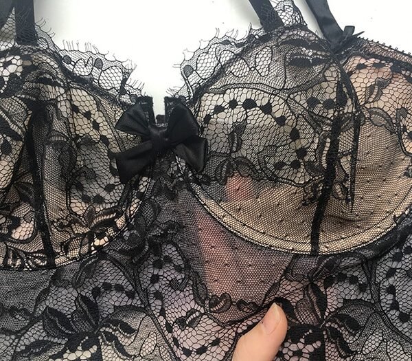 Black lace longline bra details