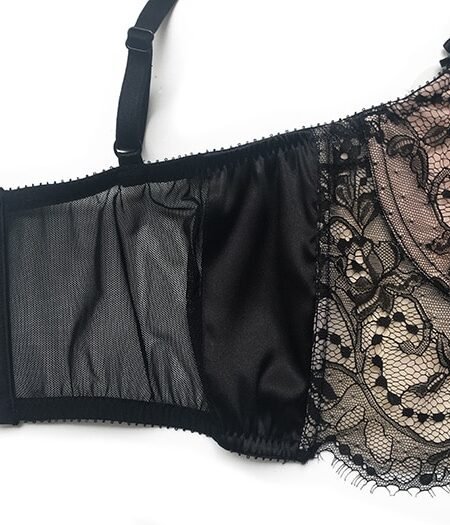 Black lace longline bra hook and eyes
