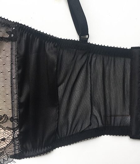Black lace longline bra in lace and silk