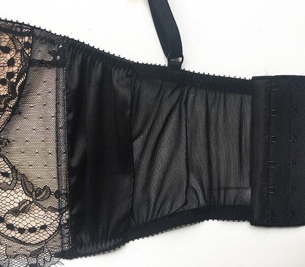 Black lace longline bra in lace and silk