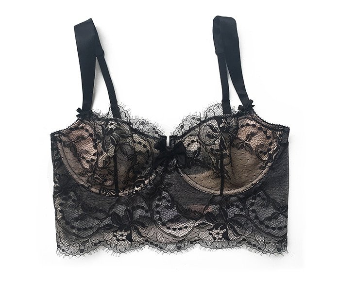 Lace longline bra in black French Chantilly lace, satin silk and nude ...