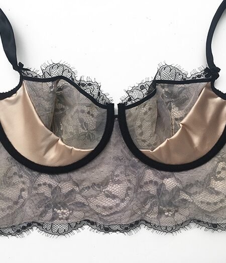 Black lace longline bra inside support