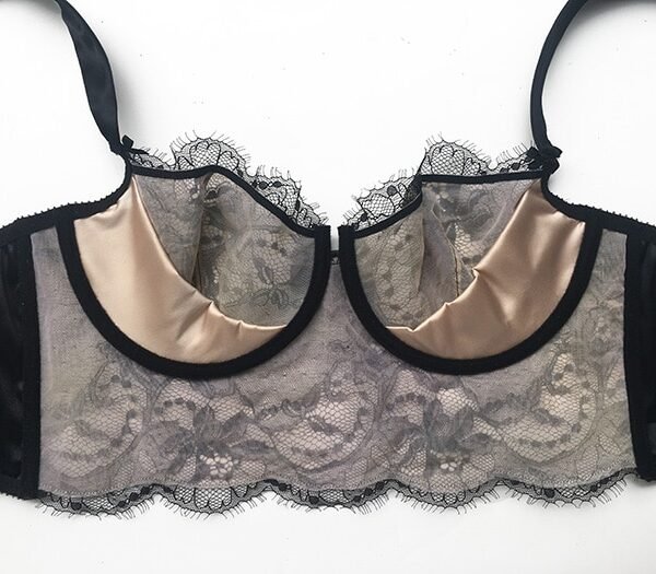 Black lace longline bra inside support
