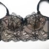 Black lace longline bra silk and lace balconette cups