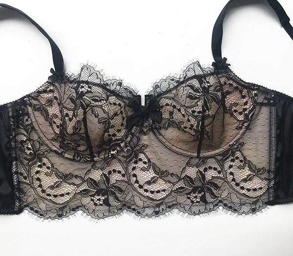 Black lace longline bra silk and lace balconette cups