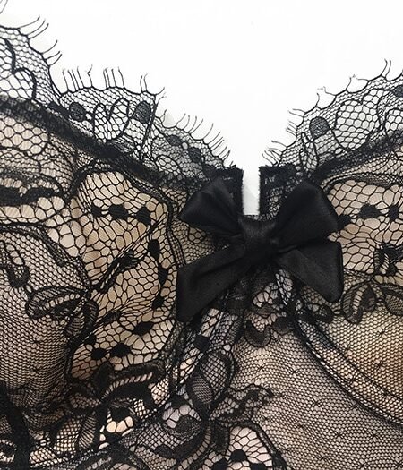 Black lace longline bra silk balconette cups