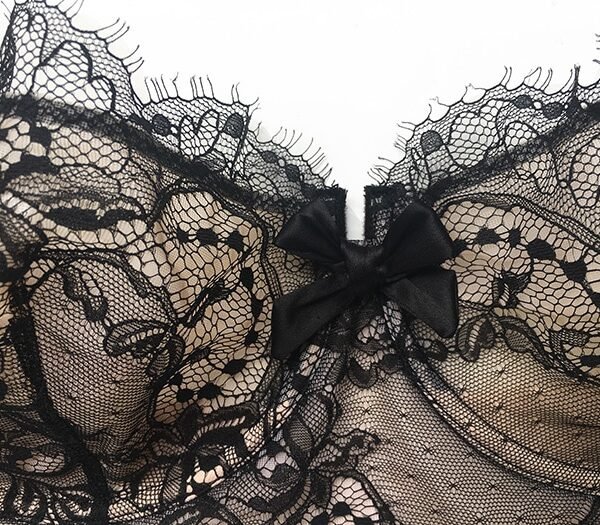 Black lace longline bra silk balconette cups