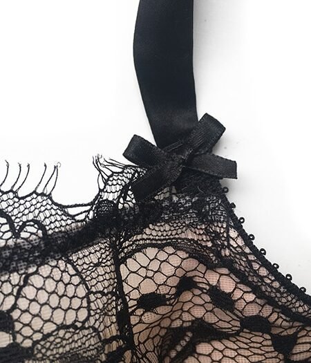 Black lace longline bra silk straps