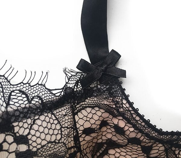 Black lace longline bra silk straps
