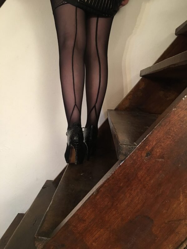 Black sheer stockings and high heels