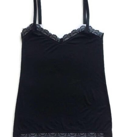 Cotton camisole made in stretch jersey and lace edging front