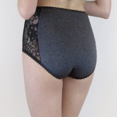 cotton high waist panties in grey cotton and black lace back