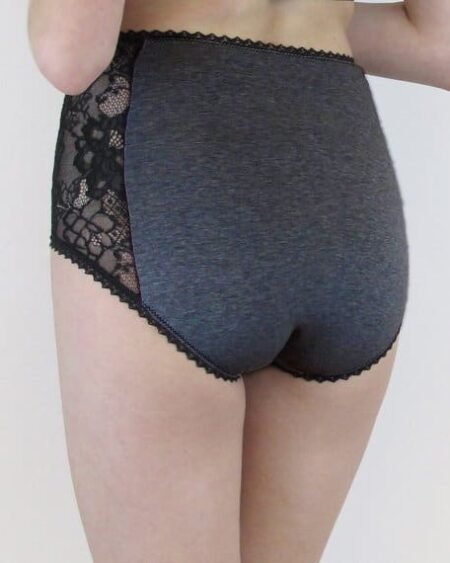 cotton high waist panties in grey cotton and black lace back