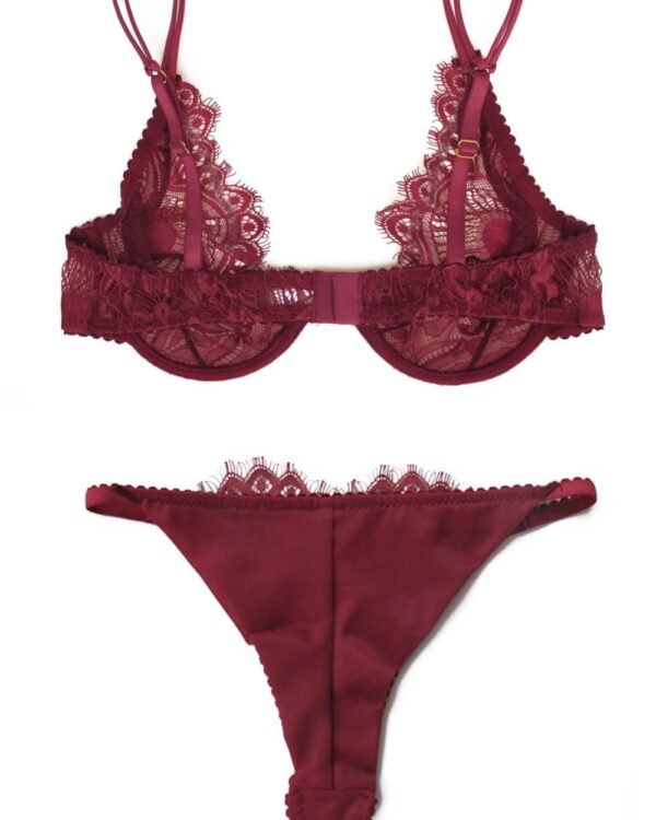 dark red sheer lingerie set back