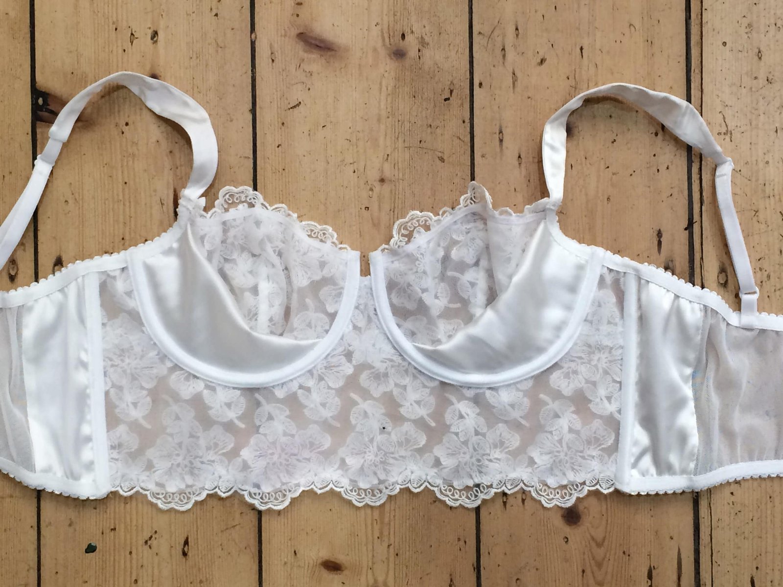 Bridal lace bra in white french calais lace - longline bralette