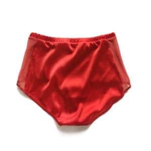 high waist panties in red silk and lace back