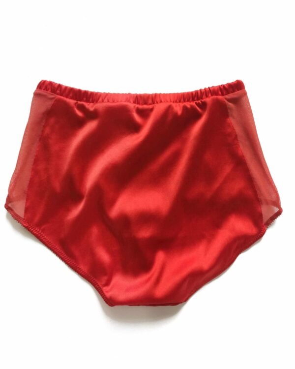 high waist panties in red silk and lace back