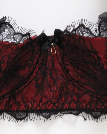 red silk and lace balconette bra details