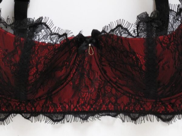 red silk and lace balconette bra details