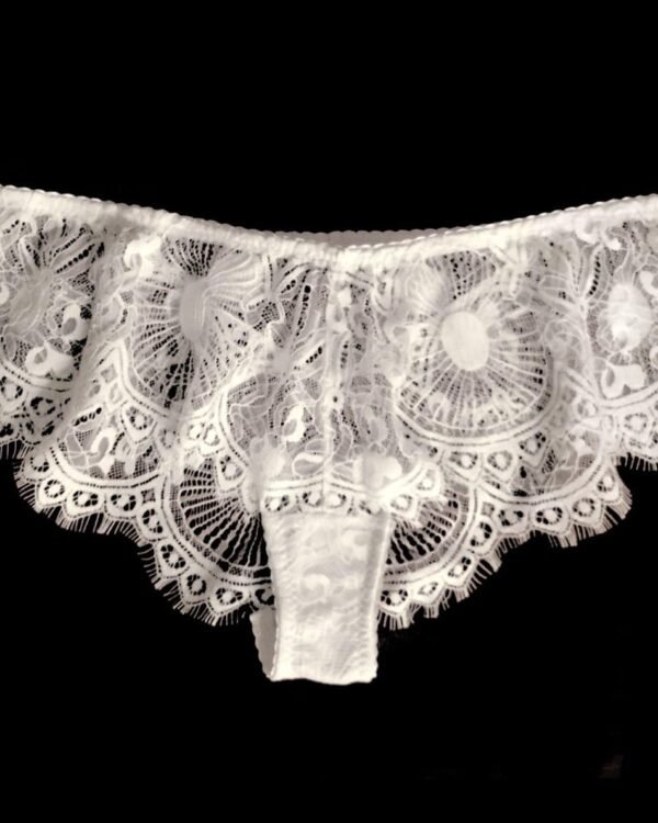 see through short in white lace