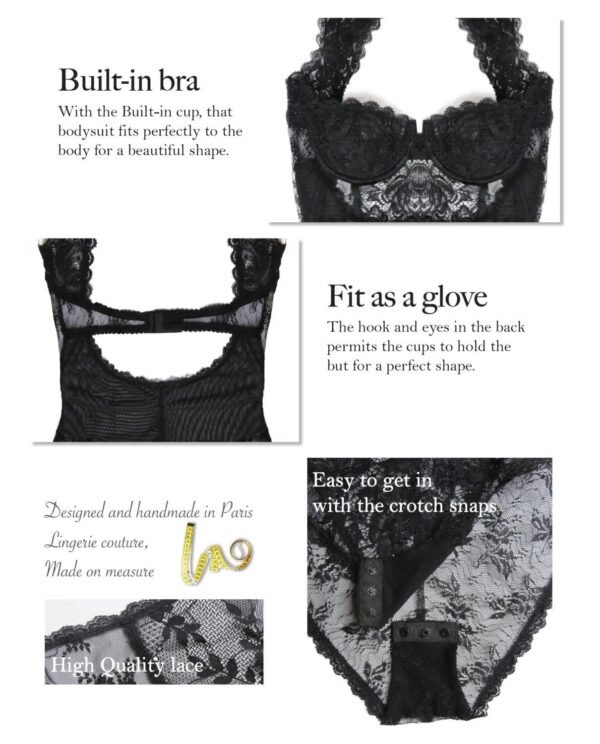 Black Lace Bodysuit with built-in bra - Marianna Giordana Paris