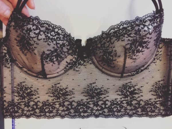 Plunge longline bra made in black lace details of the front