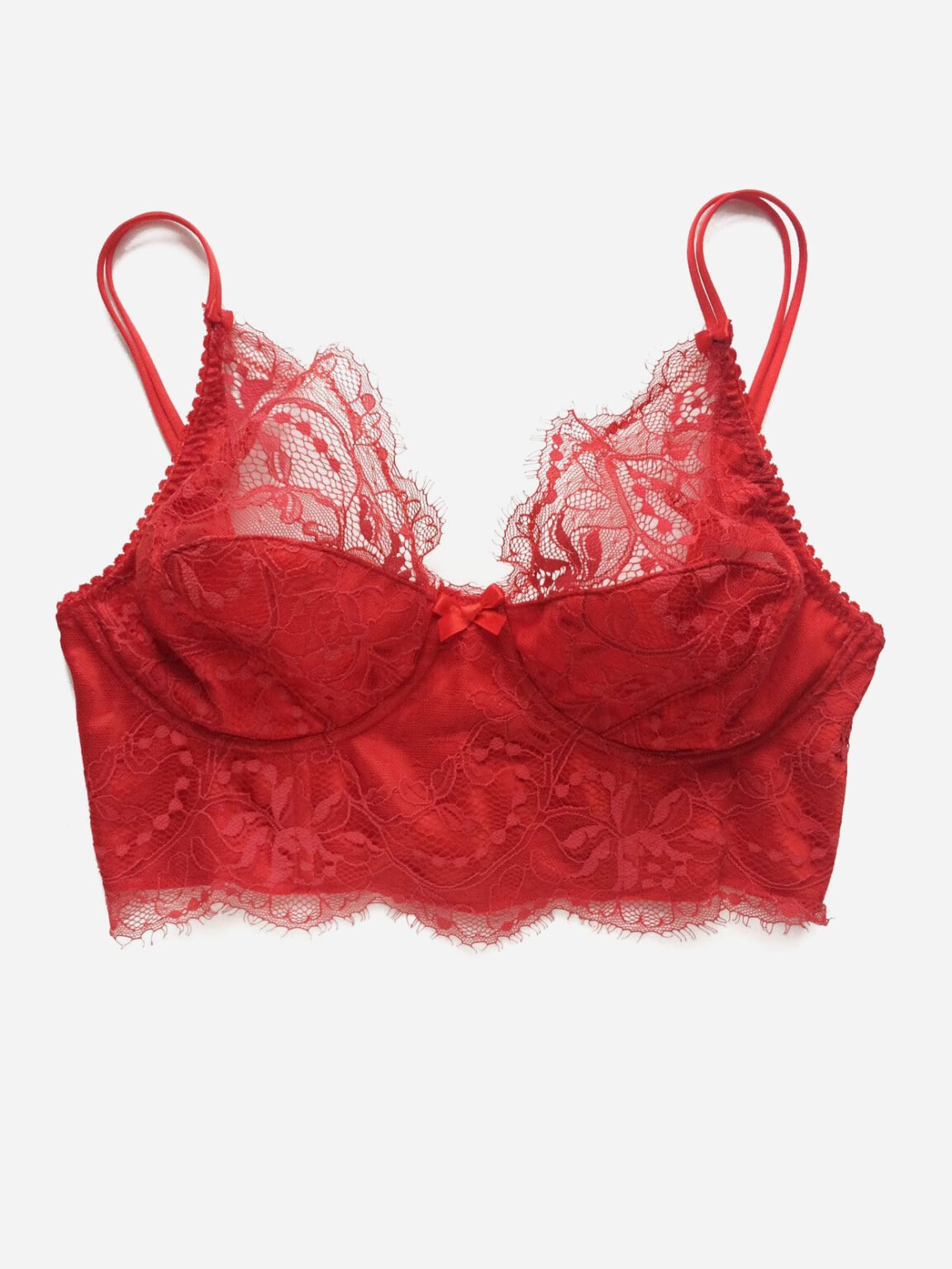 Red lace bra in red french chantilly lace and spandex silk - red ...