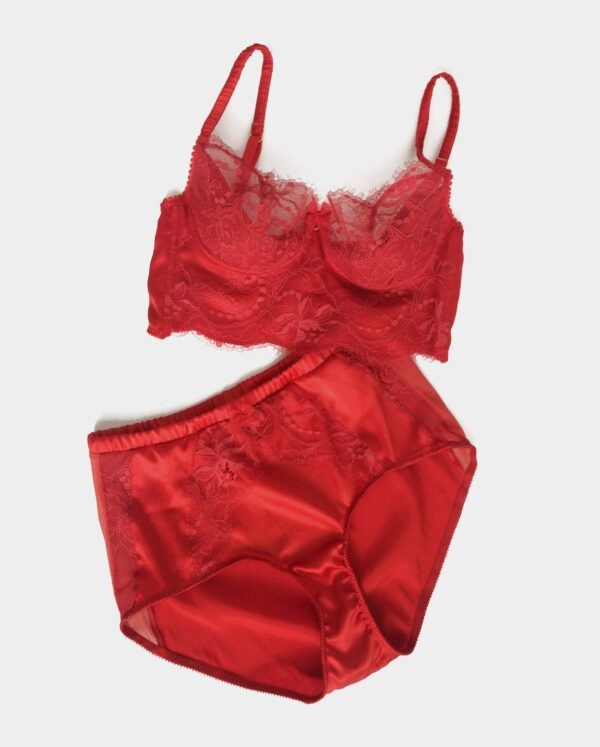 red lingerie set high end in lace and silk