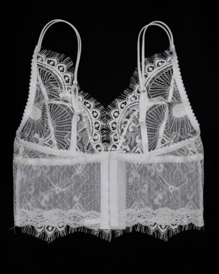 see through lingerie longline bra in white lace back