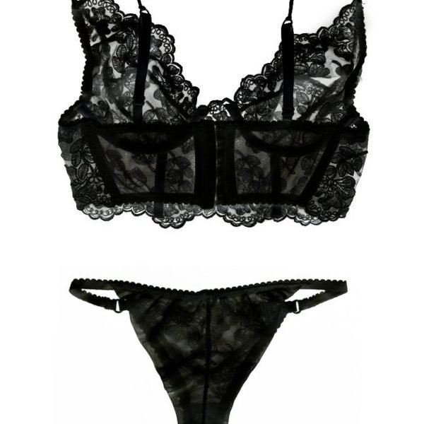 see through lingerie set in black lace back