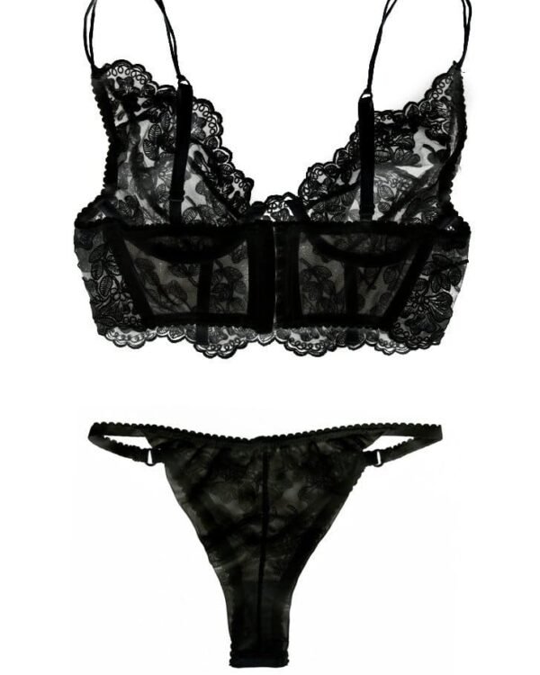 see through lingerie set in black lace back