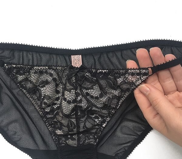 Sheer black panties bow details