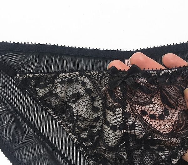 Sheer black panties bow details in mesh and lace