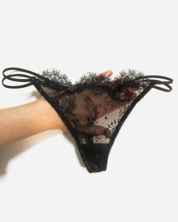 Black thong panties in stretch silk and chantilly lace - See through panties - Black panties thongs - sexy lace panties - lace panties