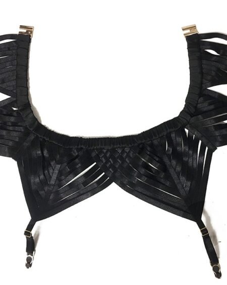 Strappy black garter-belt gold closure