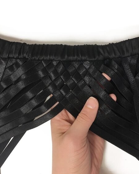 Strappy black garter-belt weaved front panel