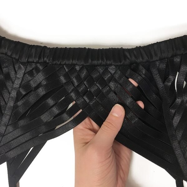 Strappy black garter-belt weaved front panel