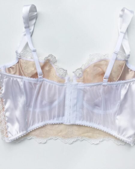 White luxury handmade bra in calais lace back
