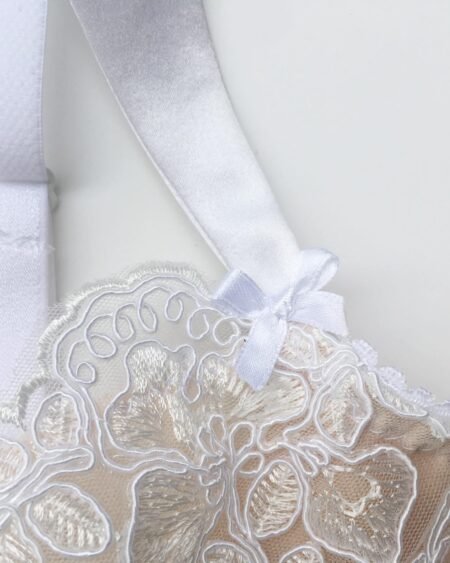 White luxury handmade bra in calais lace strap