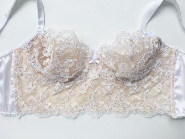 White luxury handmade bra in calais lace front 2