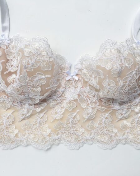 White luxury handmade bra in calais lace front 2