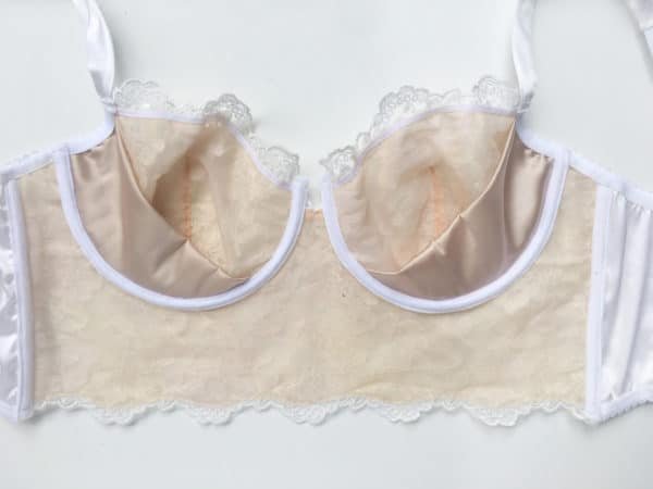 White luxury handmade bra in calais lace inside