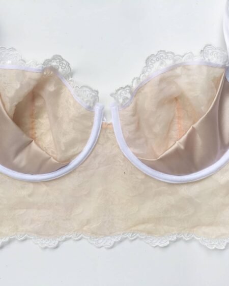 White luxury handmade bra in calais lace inside