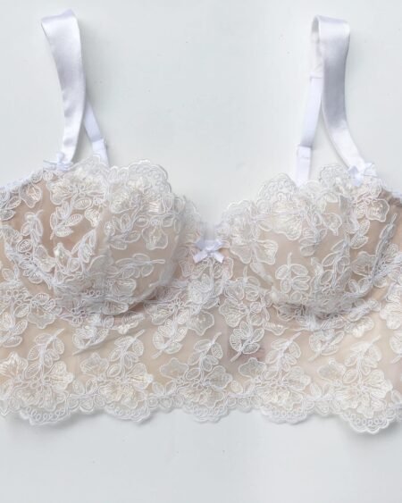 White luxury handmade bra in calais lace front