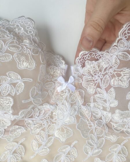 White luxury handmade bra in calais lace front details