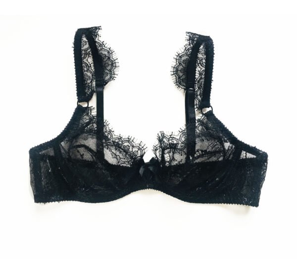 Leavers lace black balconette bra