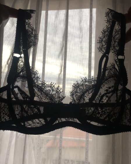 Leavers lace black balconette bra front 2